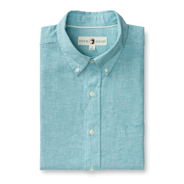 Wallace Solid Linen Cotton Oxford Sport Shirt - Marine Blue