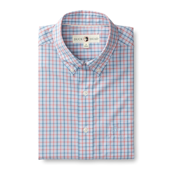 Trent Plaid Performance Poplin Sport Shirt - Sunwashed Red