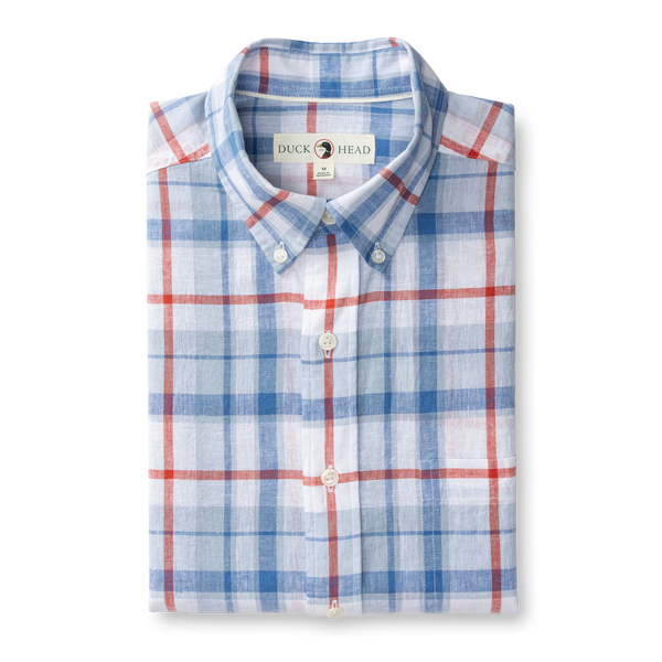 Conner Plaid Linen Cotton Sport Shirt - Light Blue