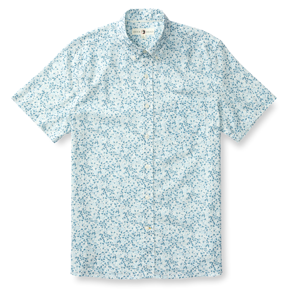 Brookvine Print Short Sleeve Linen Cotton Oxford Sport Shirt - Light Blue