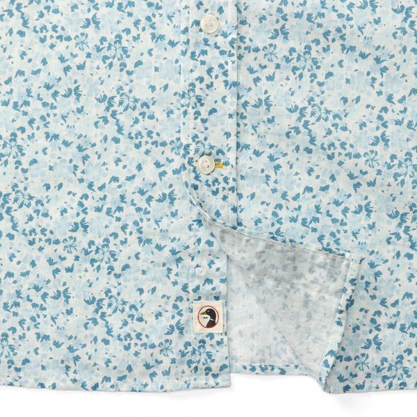 Brookvine Print Short Sleeve Linen Cotton Oxford Sport Shirt - Light Blue