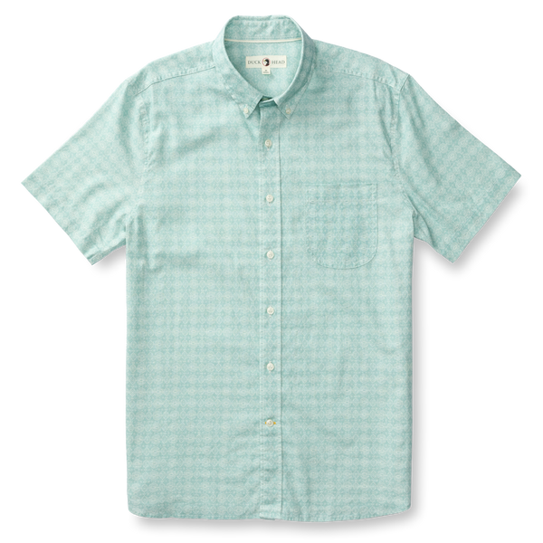 Hillcrest Print Short Sleeve Linen Cotton Oxford Sport Shirt - Marine Blue