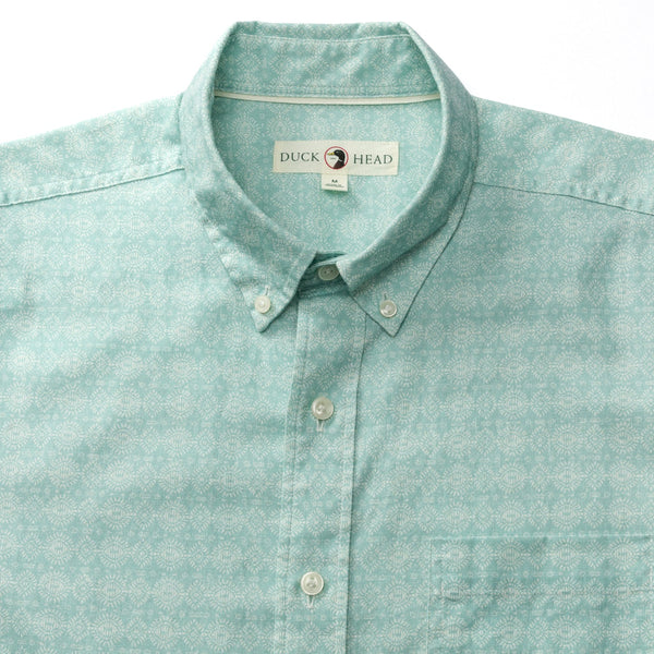 Hillcrest Print Short Sleeve Linen Cotton Oxford Sport Shirt - Marine Blue