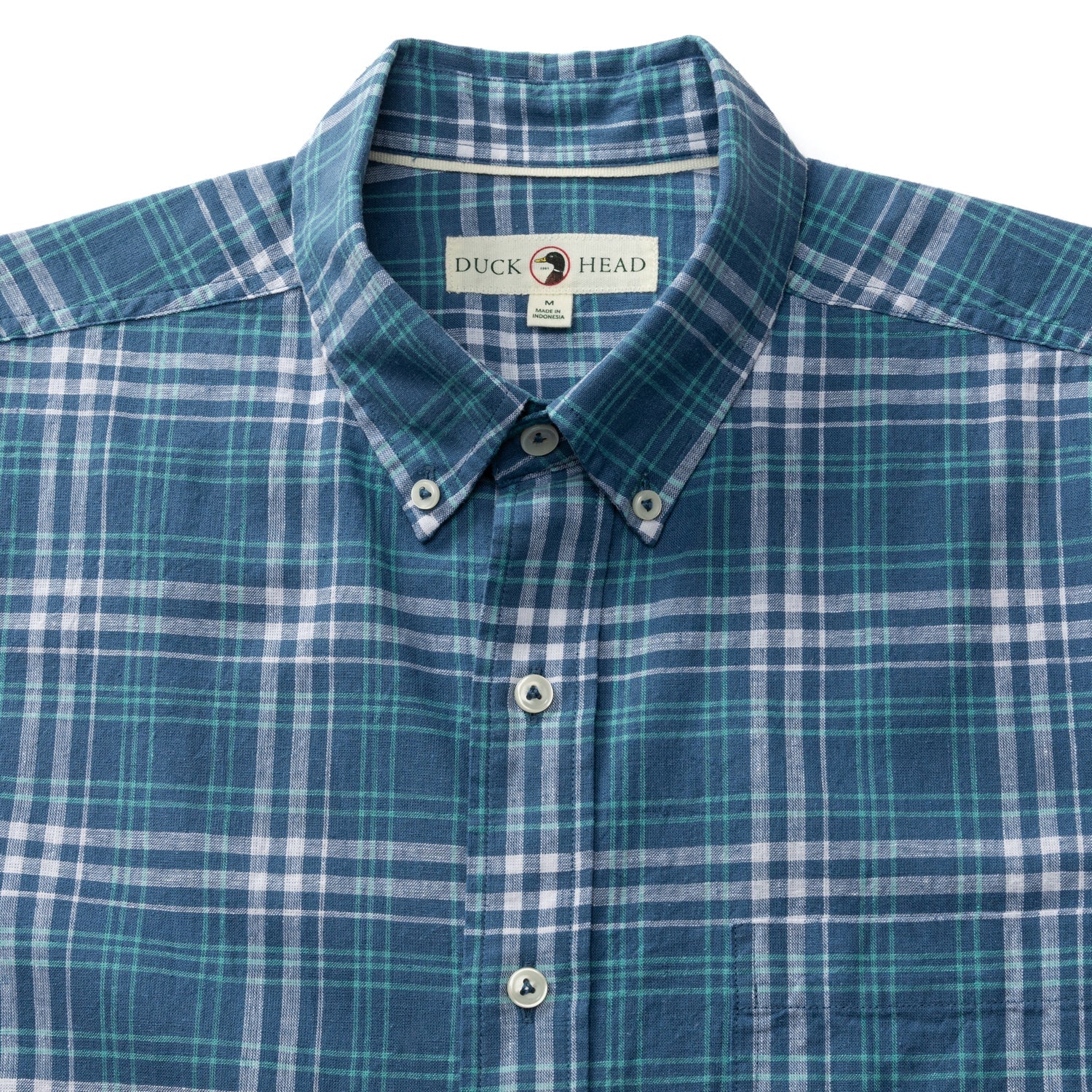 Quinton Plaid Short Sleeve Linen Cotton Oxford Sport Shirt - Shadow Blue