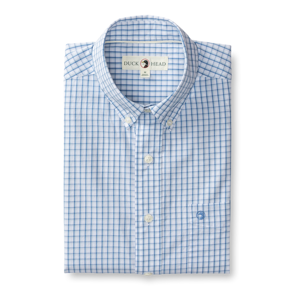 Edgewood Plaid Cotton Poplin Sport Shirt - Lake Blue