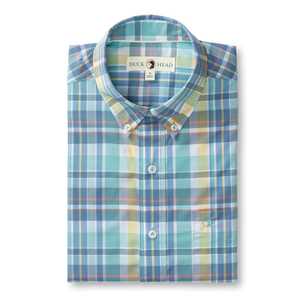 Page Plaid Performance Poplin Sport Shirt - Marine Blue