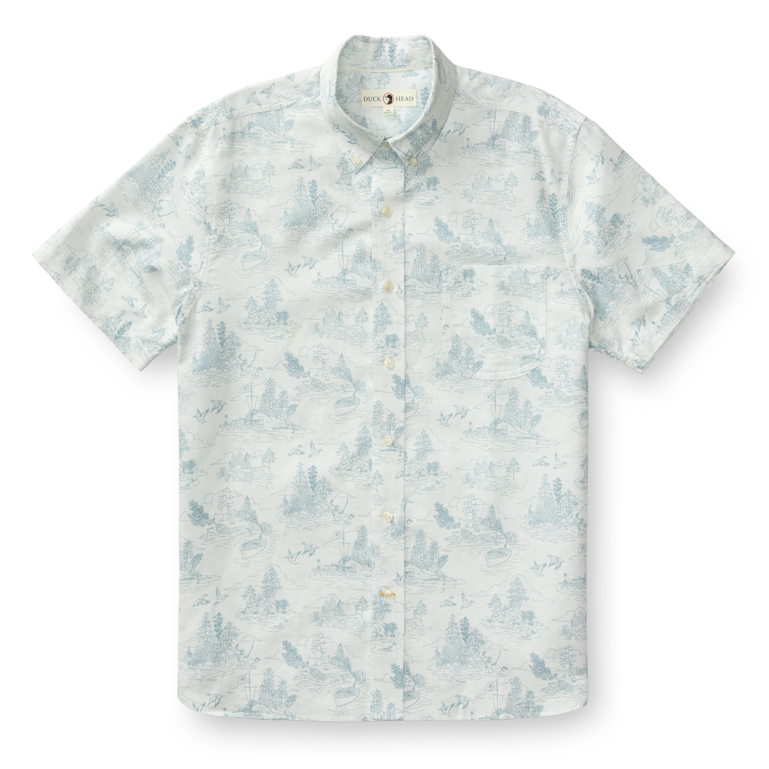 Lakeview Print Short Sleeve Linen Cotton Oxford Sport Shirt - Soft White