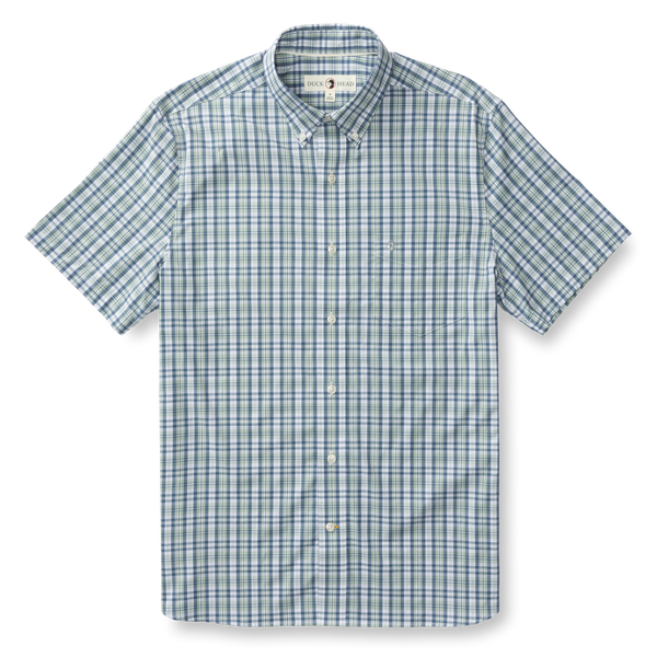 Cobble Plaid Short Sleeve Performance Poplin Sport Shirt - Shadow Green