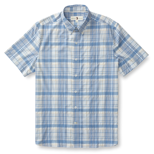 Marina Plaid Short Sleeve Performance Poplin Sport Shirt - Light Blue