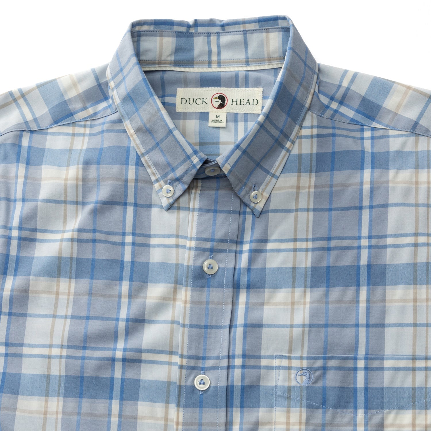 Marina Plaid Short Sleeve Performance Poplin Sport Shirt - Light Blue