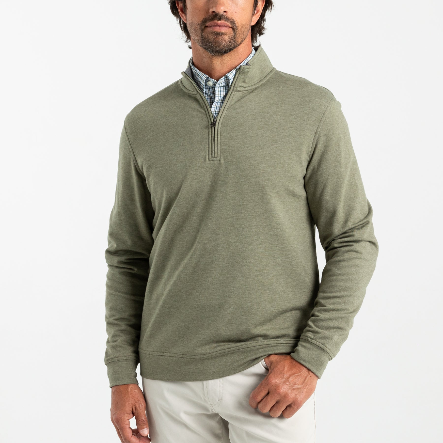 Dunmore Performance 1/4 Zip Pullover - Deep Lichen Olive Heather