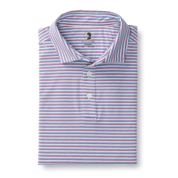 Wharf Stripe Summerford Performance Jersey Polo - Light Blue