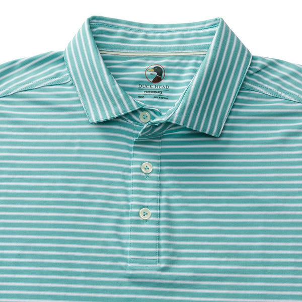 Davis Stripe Long Drive Performance Polo - Marine Blue