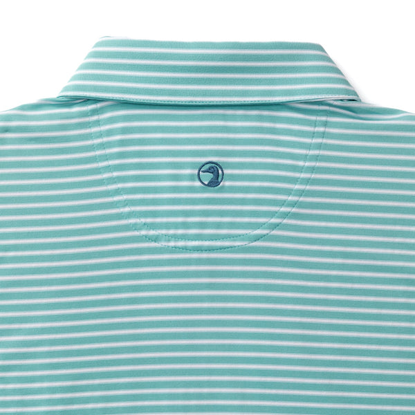 Davis Stripe Long Drive Performance Polo - Marine Blue