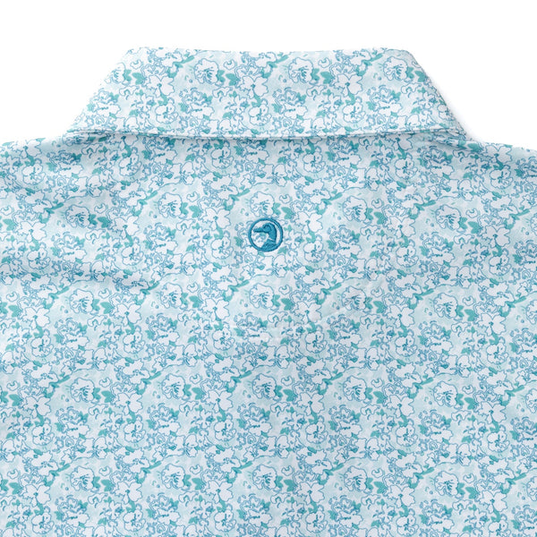 Canopy Floral Print Long Drive Performance Polo - Pastel Blue