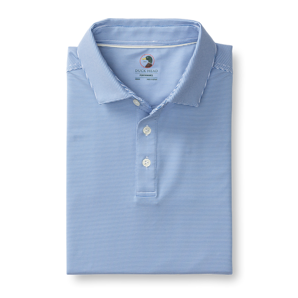 Blane Stripe Long Drive Performance Polo - Lake Blue