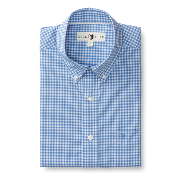Walton Gingham Performance Poplin Sport Shirt - Lake Blue