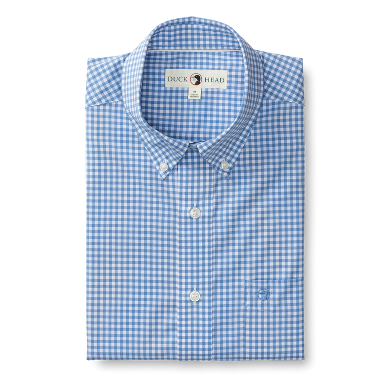 Walton Gingham Performance Poplin Sport Shirt - Lake Blue