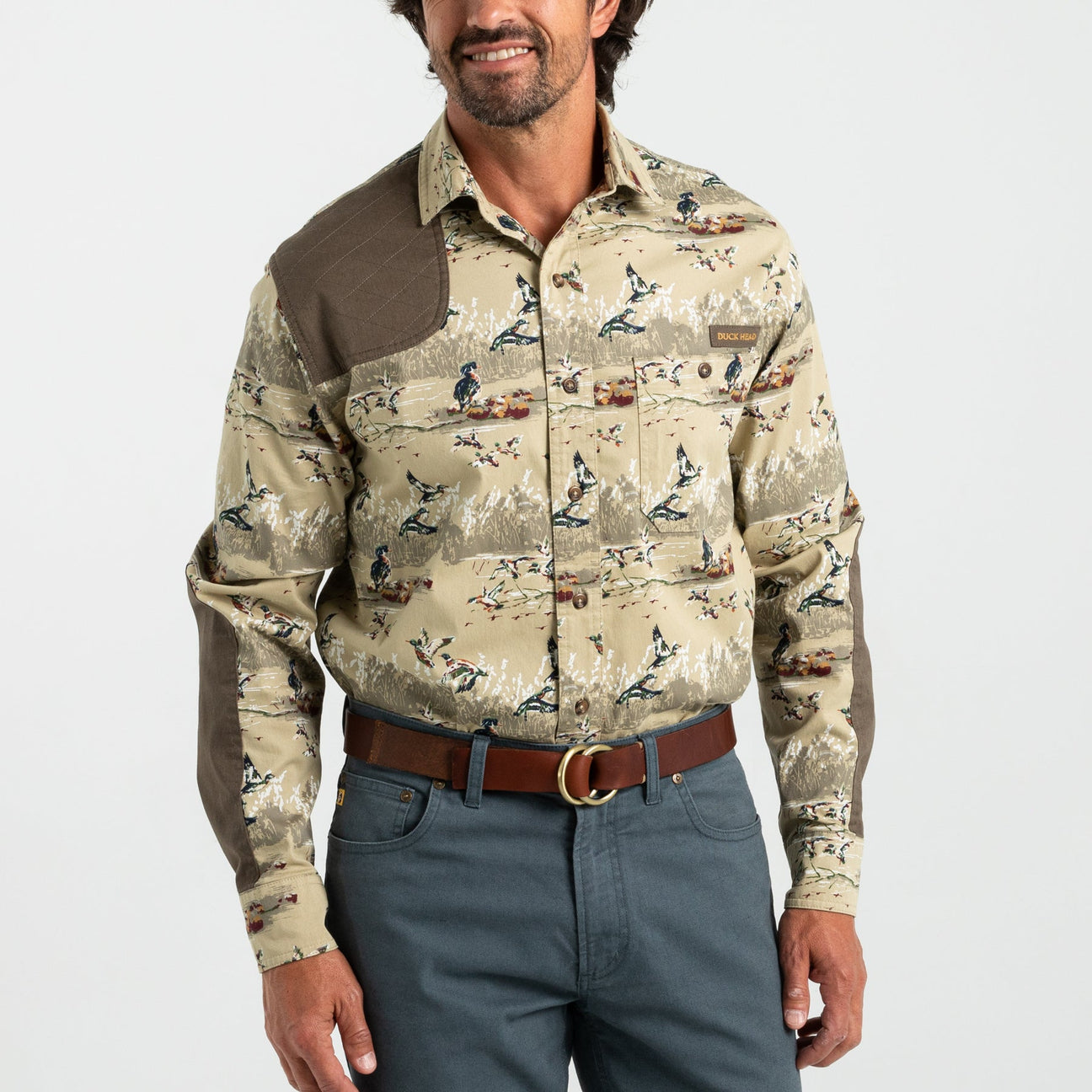 Khaki Print color-reveal hover
