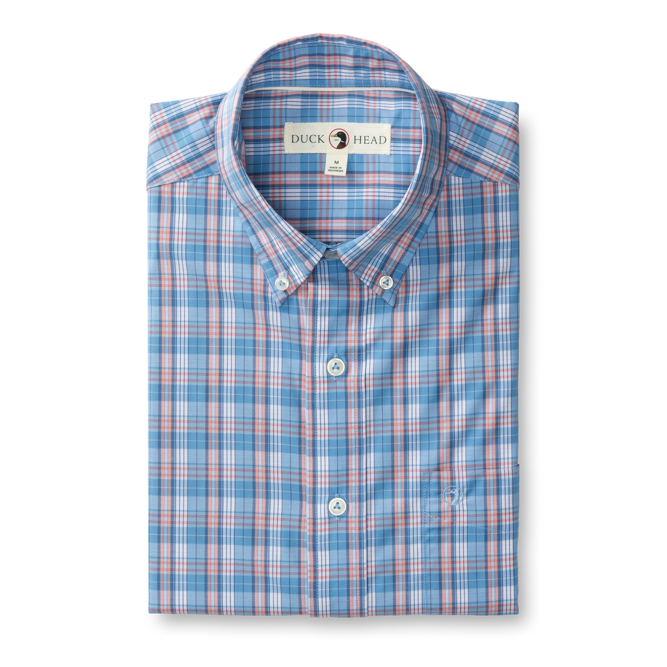Marcus Plaid Performance Poplin Sport Shirt - Lake Blue