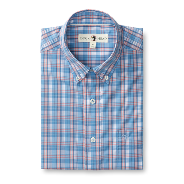 Marcus Plaid Performance Poplin Sport Shirt - Lake Blue