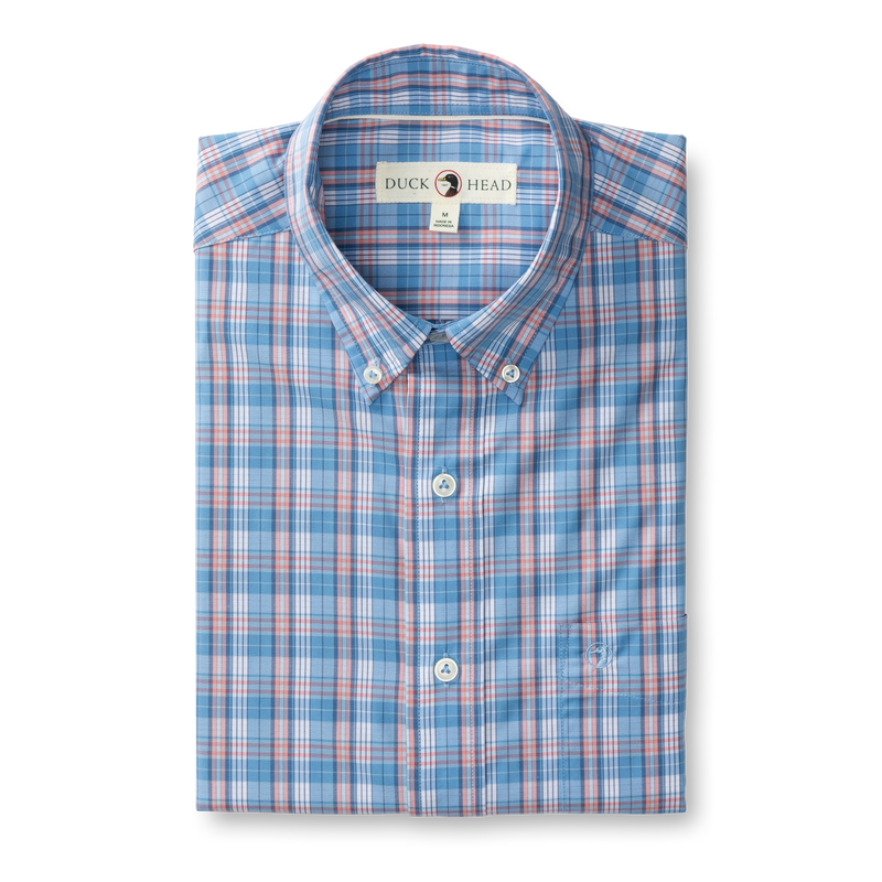 Marcus Plaid Performance Poplin Sport Shirt - Lake Blue