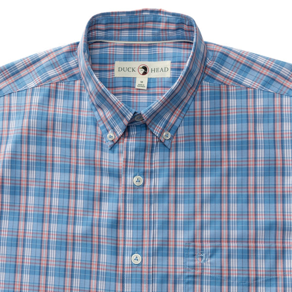 Marcus Plaid Performance Poplin Sport Shirt - Lake Blue