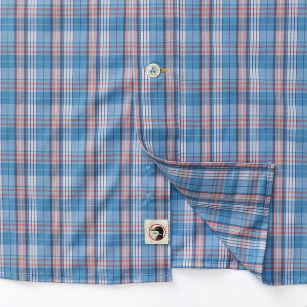 Marcus Plaid Performance Poplin Sport Shirt - Lake Blue