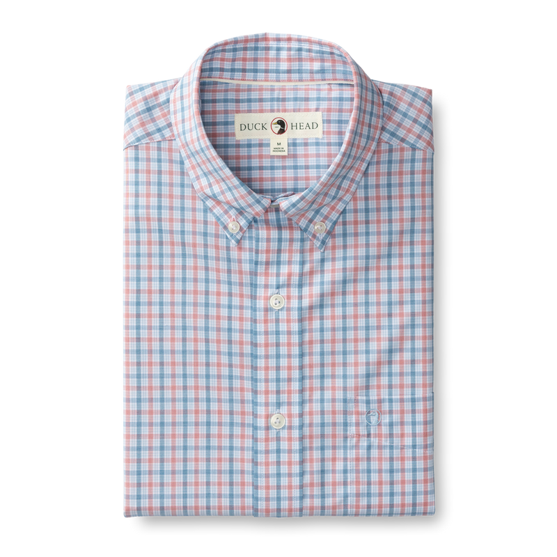 Trent Plaid Performance Poplin Sport Shirt - Sunwashed Red