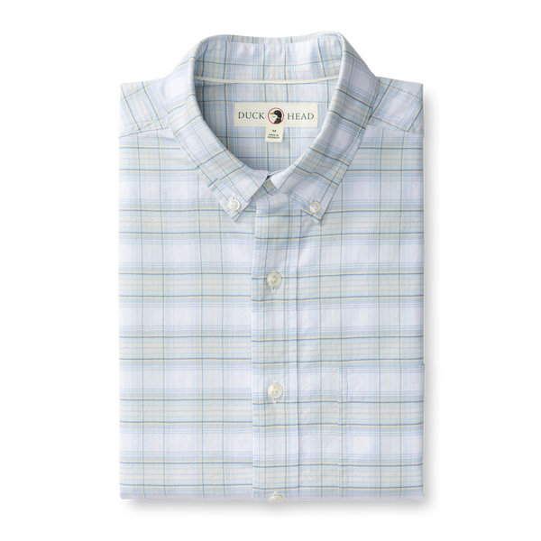 Raney Plaid Cotton Oxford Sport Shirt - Light Blue
