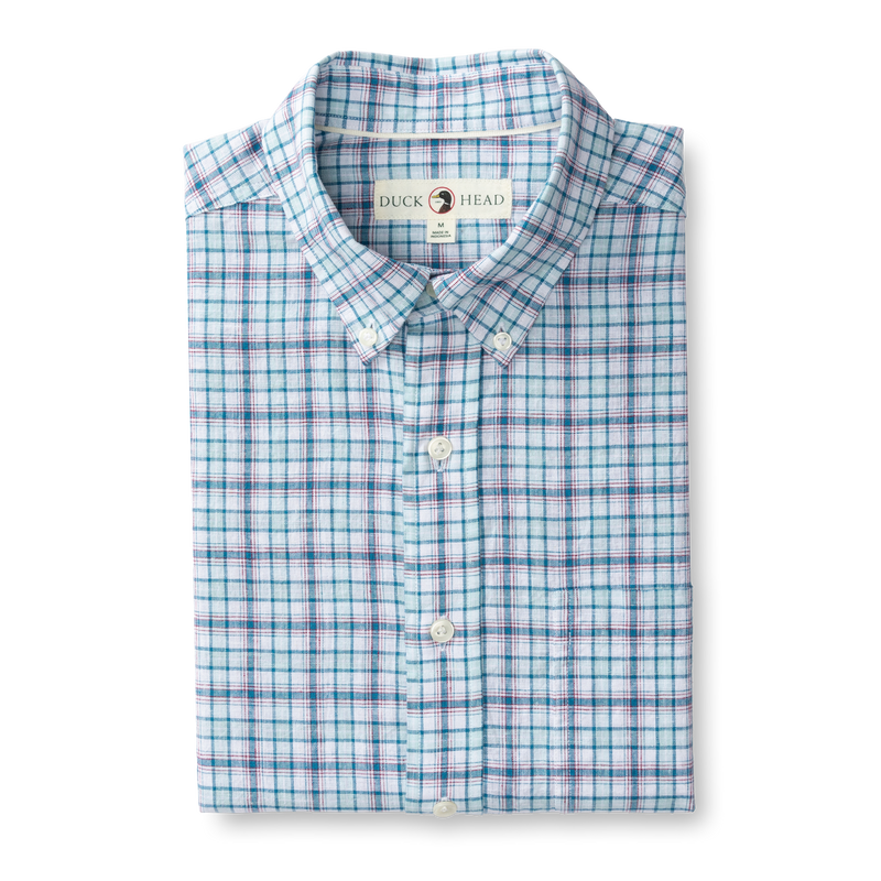 Broome Plaid Linen Cotton Sport Shirt - Pastel Blue