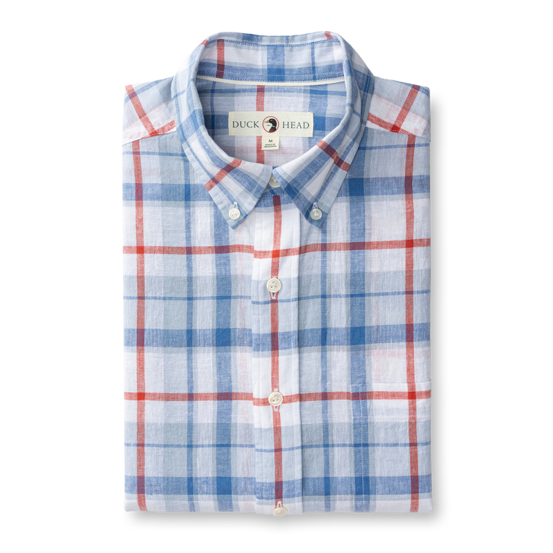 Conner Plaid Linen Cotton Sport Shirt - Light Blue