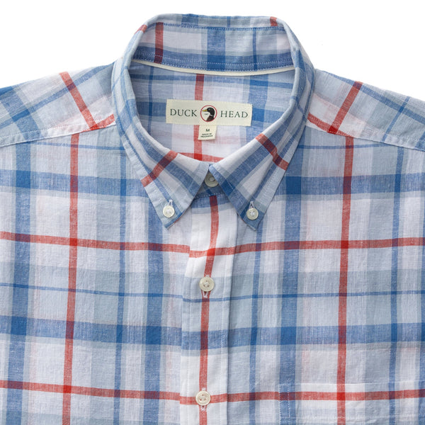Conner Plaid Linen Cotton Sport Shirt - Light Blue