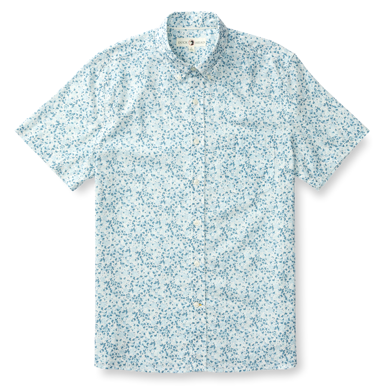 Brookvine Print Short Sleeve Linen Cotton Oxford Sport Shirt - Light Blue