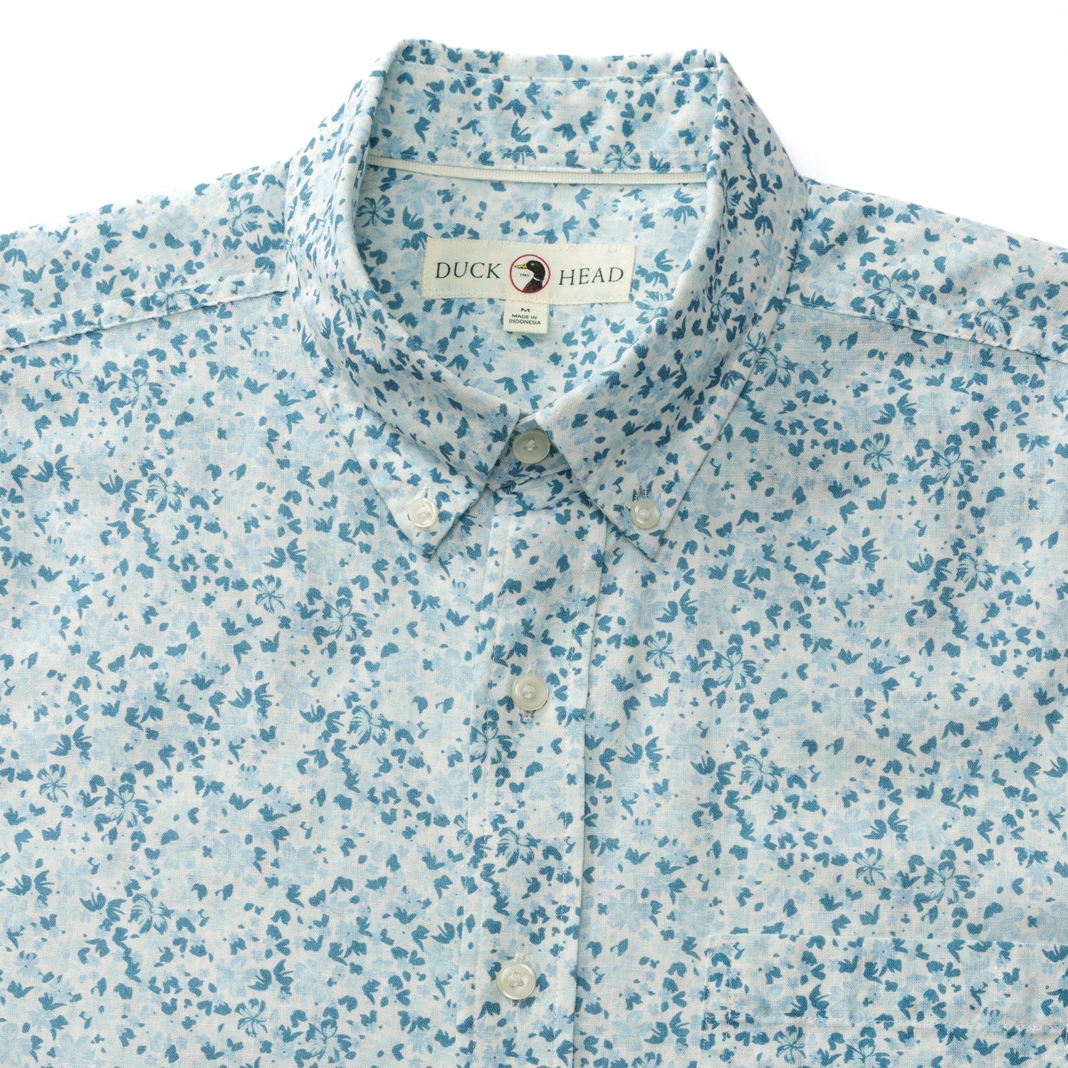 Brookvine Print Short Sleeve Linen Cotton Oxford Sport Shirt - Light Blue