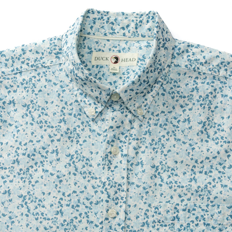 Brookvine Print Short Sleeve Linen Cotton Oxford Sport Shirt - Light Blue