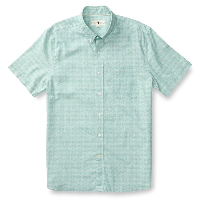 Hillcrest Print Short Sleeve Linen Cotton Oxford Sport Shirt - Marine Blue