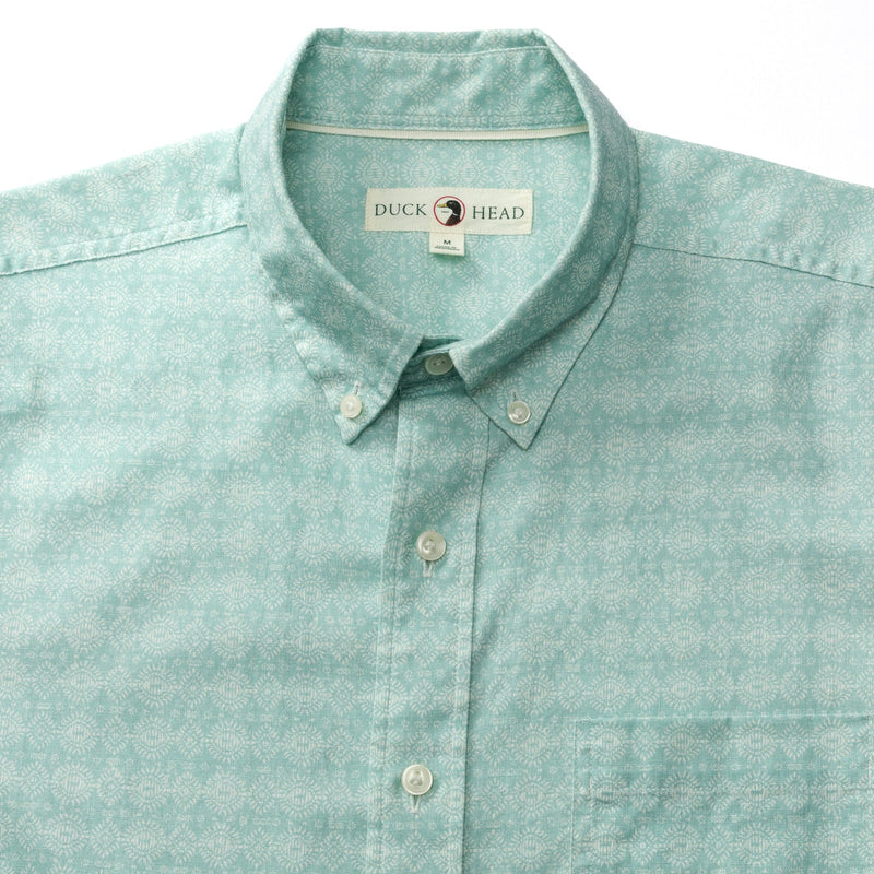 Hillcrest Print Short Sleeve Linen Cotton Oxford Sport Shirt - Marine Blue