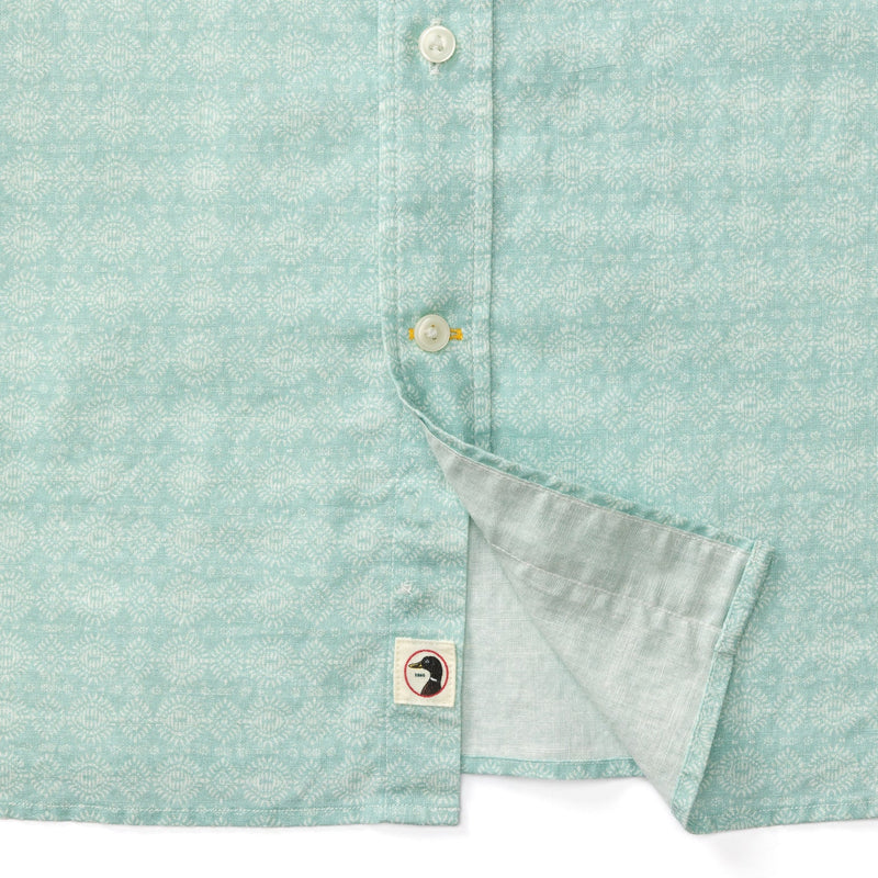 Hillcrest Print Short Sleeve Linen Cotton Oxford Sport Shirt - Marine Blue