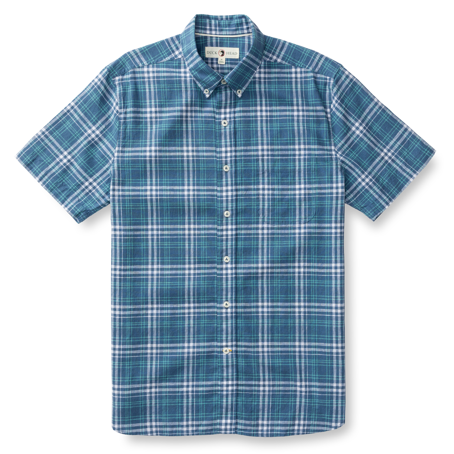 Quinton Plaid Short Sleeve Linen Cotton Oxford Sport Shirt - Shadow Blue