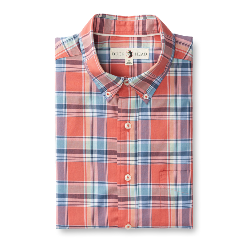 Boone Plaid Cotton Twill Sport Shirt - Sunwashed Red