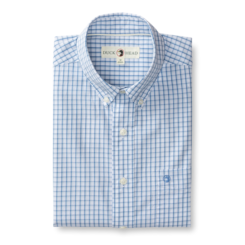 Edgewood Plaid Cotton Poplin Sport Shirt - Lake Blue