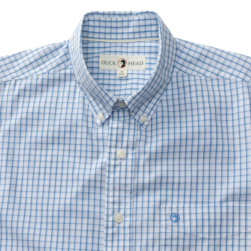 Edgewood Plaid Cotton Poplin Sport Shirt - Lake Blue