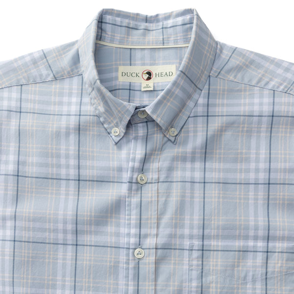 Linville Plaid Cotton Twill Sport Shirt - Light Blue