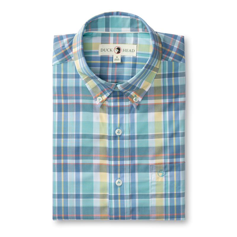 Page Plaid Performance Poplin Sport Shirt - Marine Blue