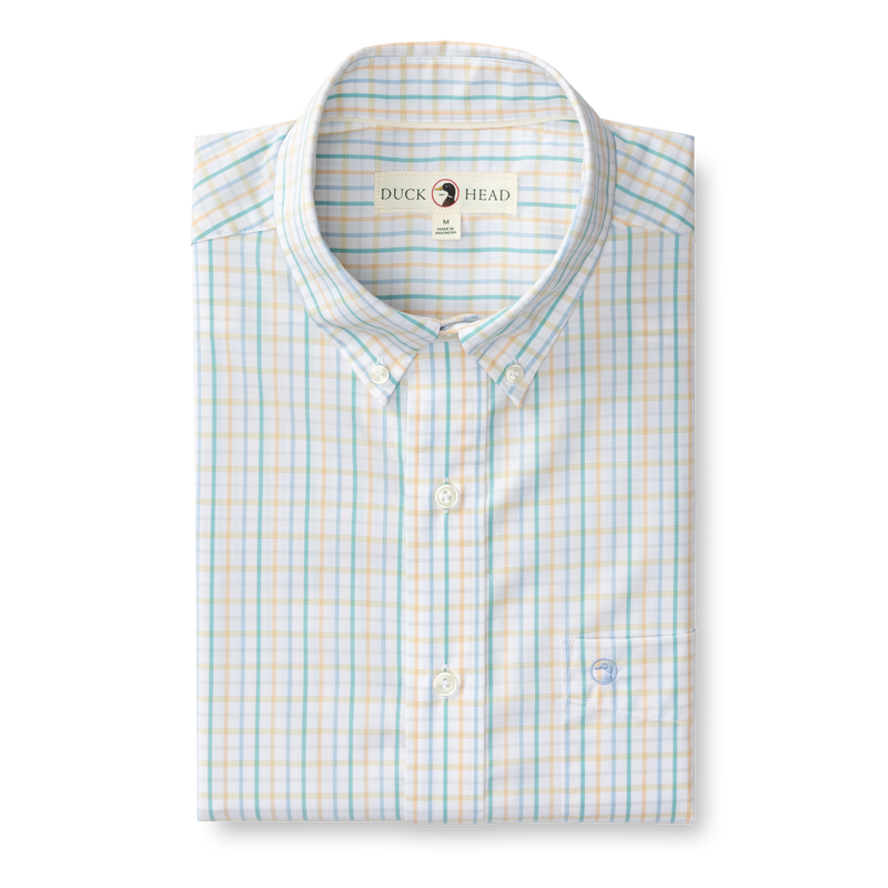 Gaston Plaid Performance Poplin Sport Shirt - Faded Peach