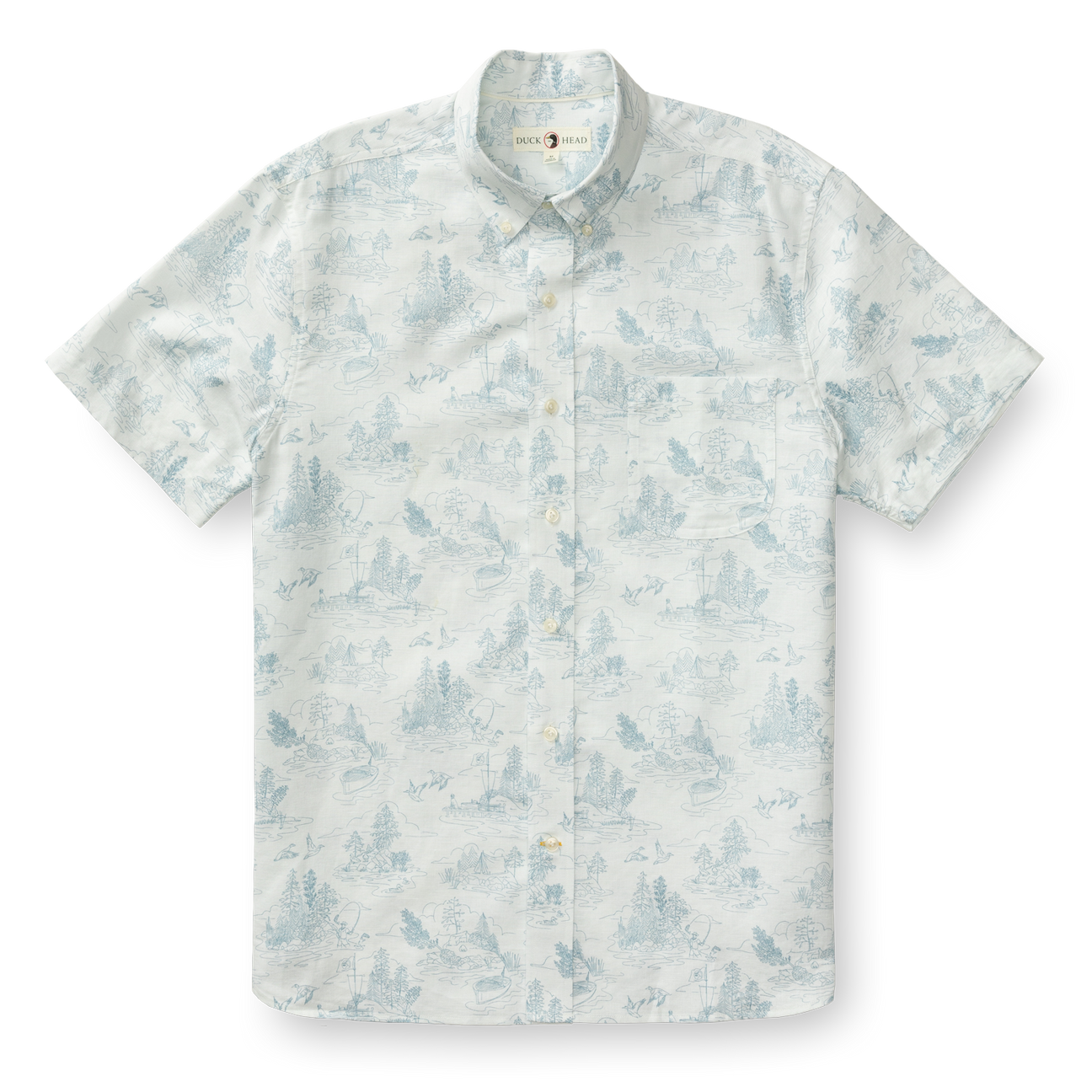 Lakeview Print Short Sleeve Linen Cotton Oxford Sport Shirt - Soft White