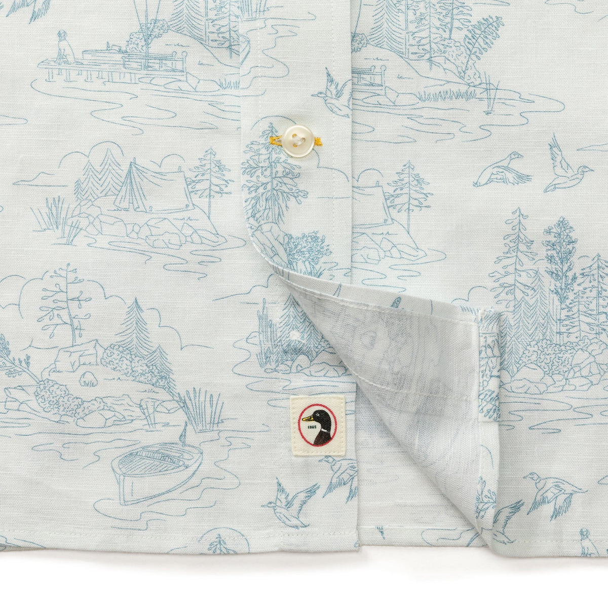 Lakeview Print Short Sleeve Linen Cotton Oxford Sport Shirt - Soft White