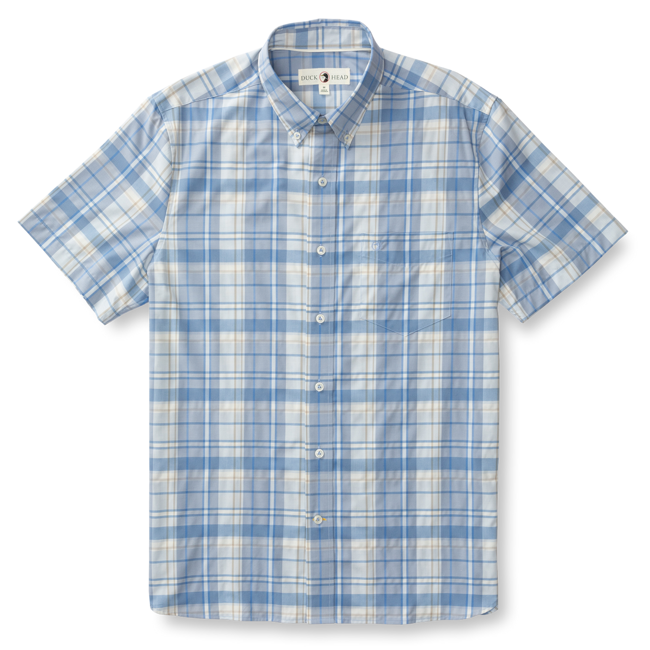 Marina Plaid Short Sleeve Performance Poplin Sport Shirt - Light Blue