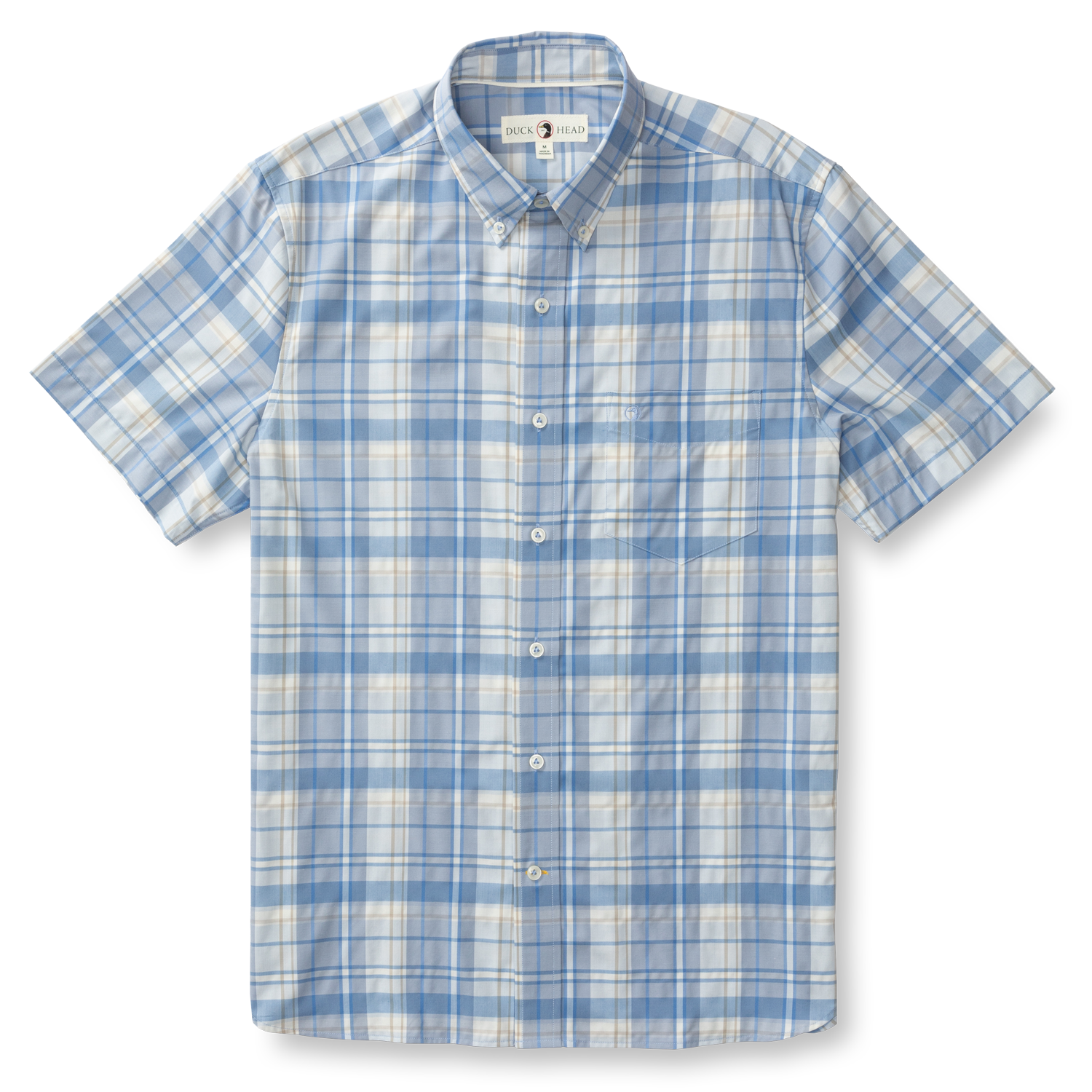 Marina Plaid Short Sleeve Performance Poplin Sport Shirt - Light Blue